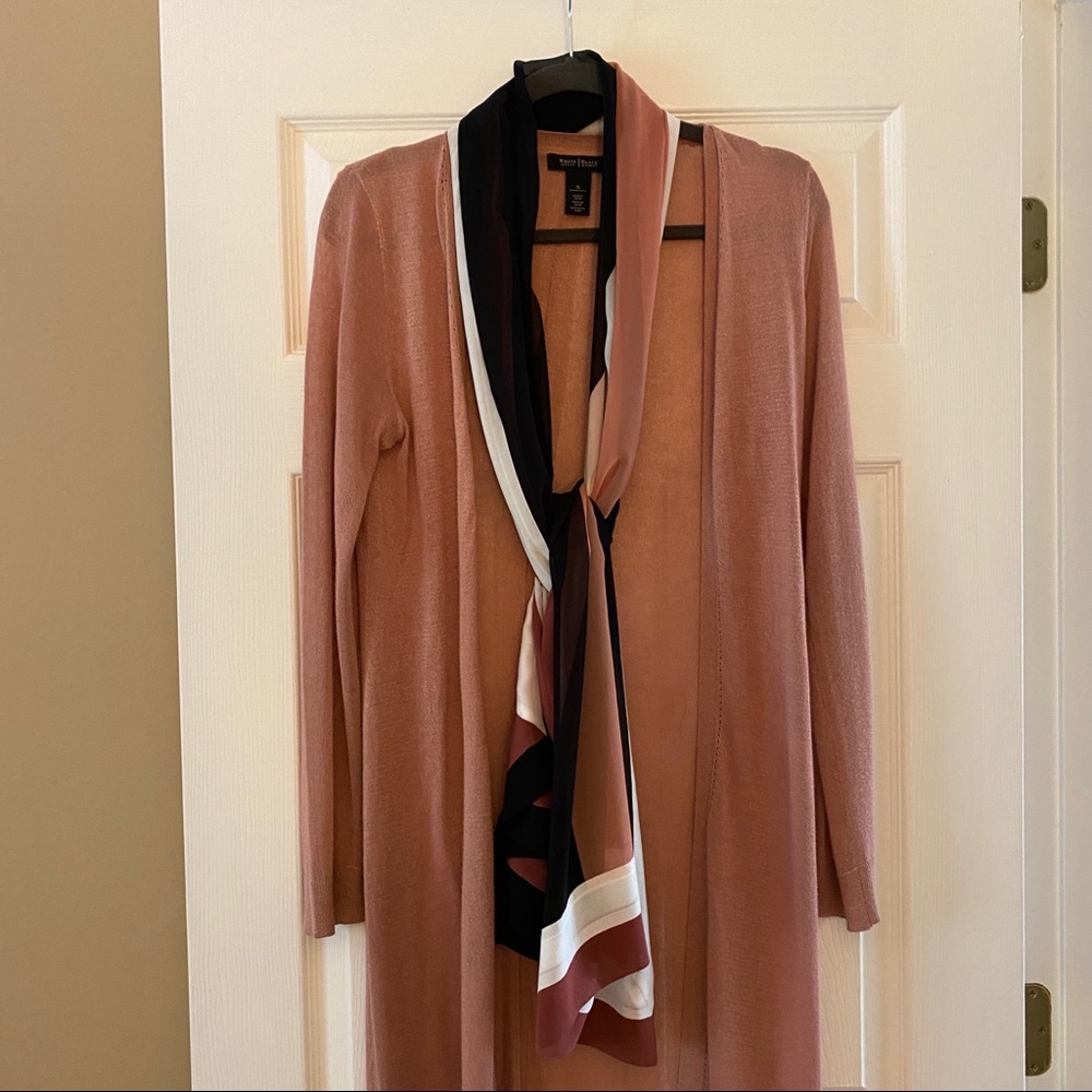 WHBM Long Rose Cardigan and Matching Scarf